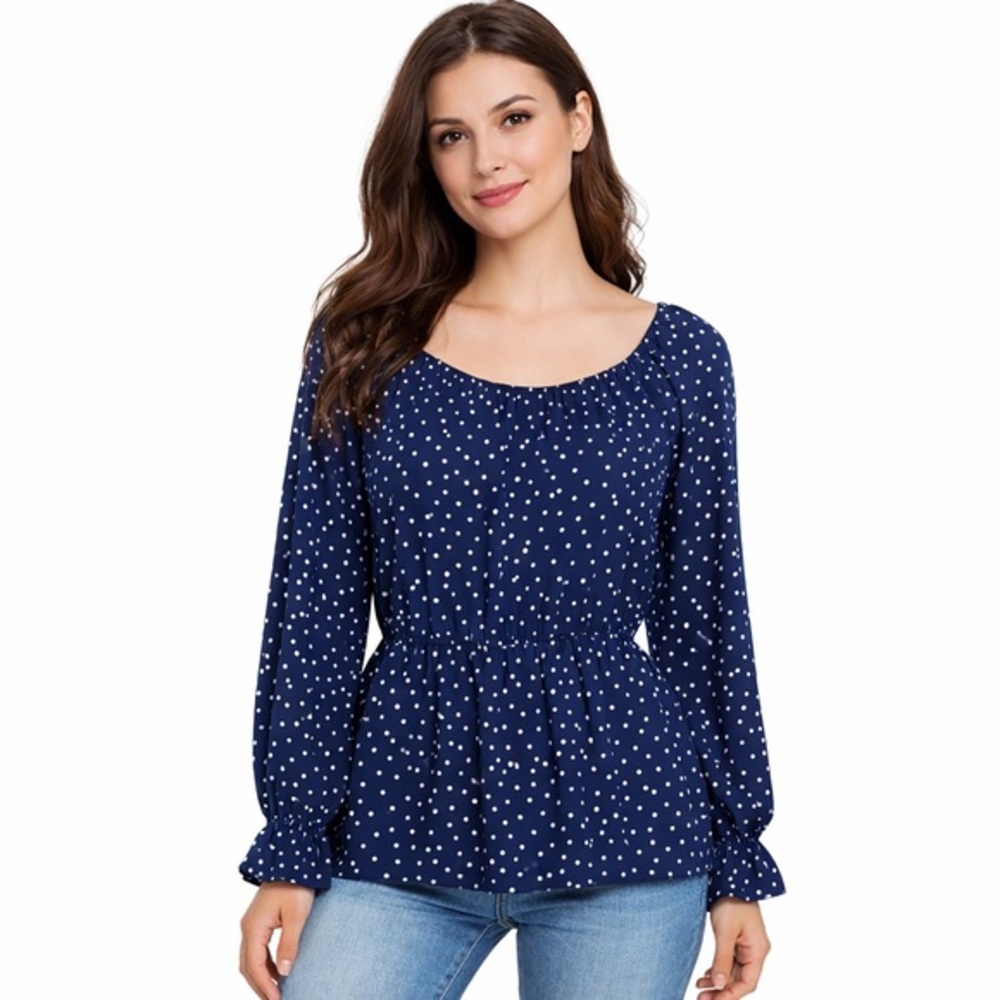 Blue and White Polka Dot Off
Shoulder Blouse 3XL
